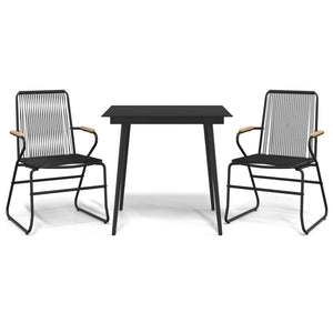 3-tlg. Garten-Essgruppe Schwarz PVC Rattan