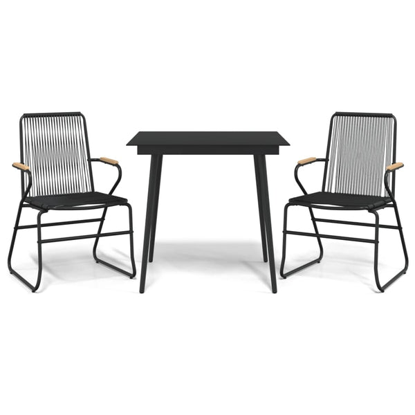 3-tlg. Garten-Essgruppe Schwarz PVC Rattan