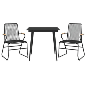 3-tlg. Garten-Essgruppe Schwarz PVC Rattan