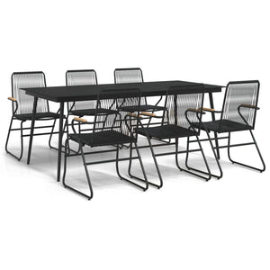 7-tlg. Garten-Essgruppe Schwarz PVC-Rattan