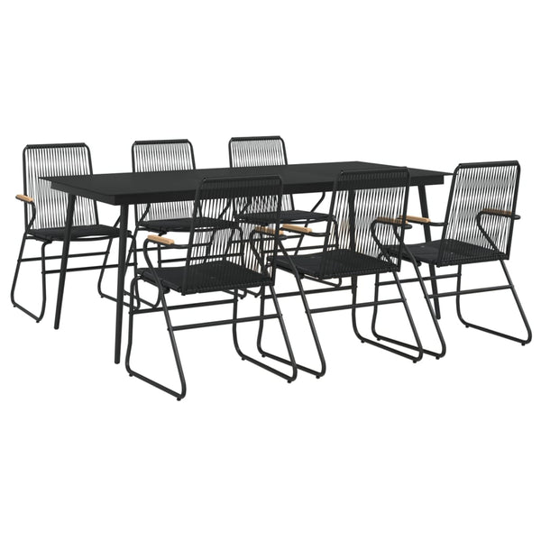 7-tlg. Garten-Essgruppe Schwarz PVC-Rattan