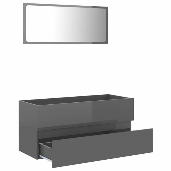 Badmöbel Set, Hochglanz Grau, 2-teilig