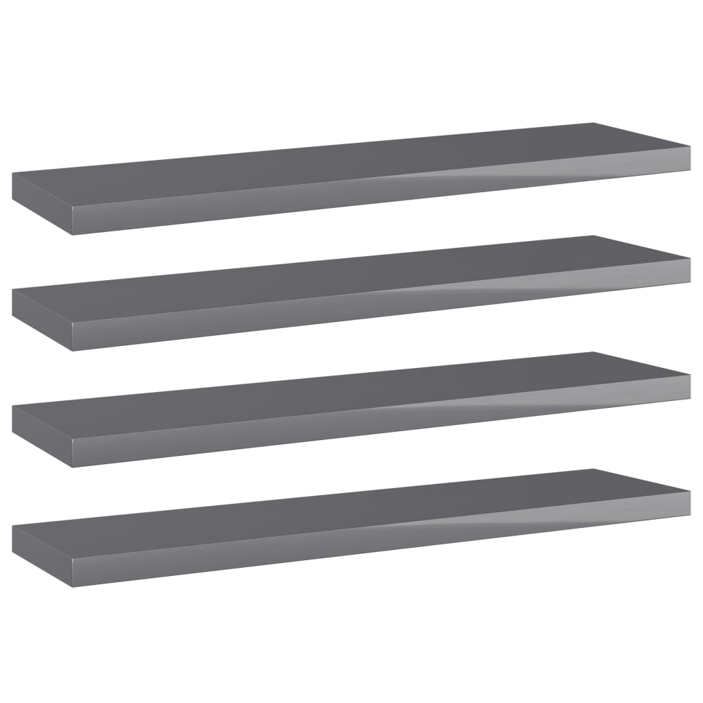 Bücherregal Bretter Hochglanz Grau 40x10 cm, 4er Set