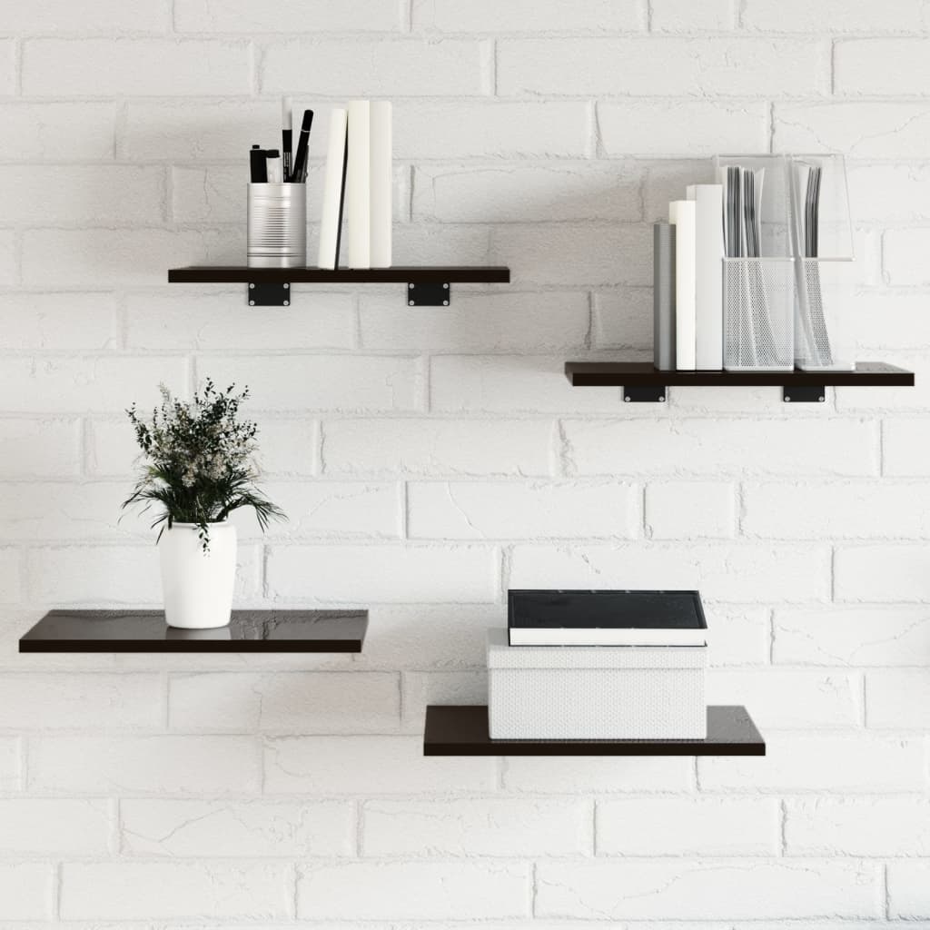 Bücherregal Bretter Schwarz Hochglanz 4er Set