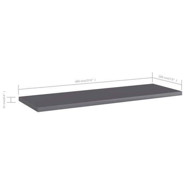 Bücherregal Bretter Hochglanz Grau 60x20cm, 4er Set