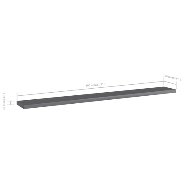 Bücherregal Bretter Hochglanz Grau 80x10cm, 8er Set