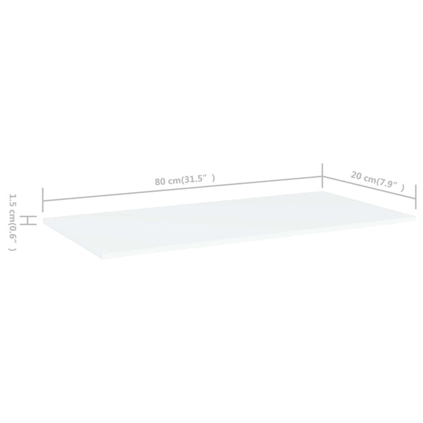 Weiße Bücherregal Bretter 80x20 cm, 4er Set