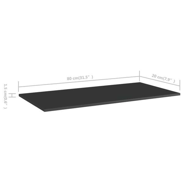 Hochglanz Bücherregal Bretter Schwarz 80cm - 4er Set