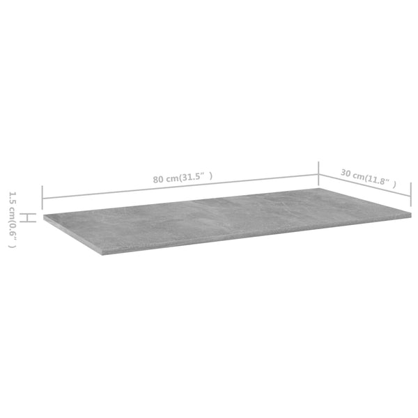 Betongraue Bücherregal-Bretter, 80 cm, 8er-Set