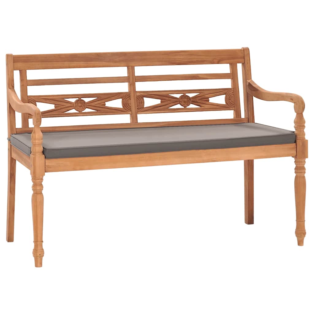Batavia-Bank mit Dunkelgrauem Kissen 120 cm Teak Massivholz