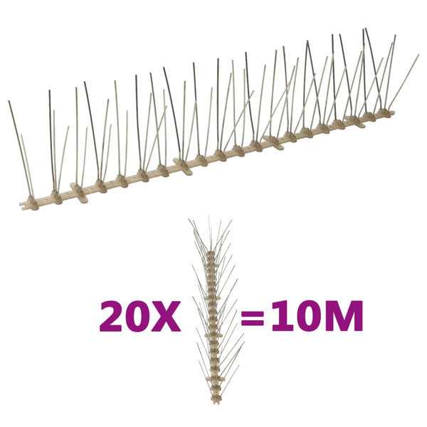 20-tlg. Vogelabwehr-Spikes-Set 10 m Kunststoff 5-reihig