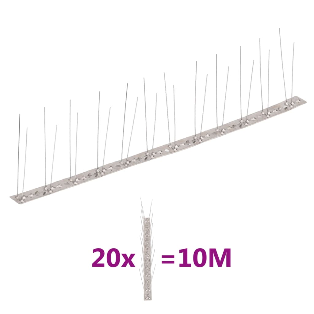 20-tlg. Taubenabwehr Spikes-Set Edelstahl 10 m 2-reihig
