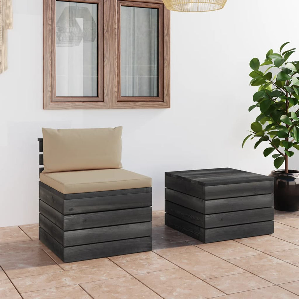 vidaXL Salon de jardin 2 pièces en palettes avec coussins Bois de pin