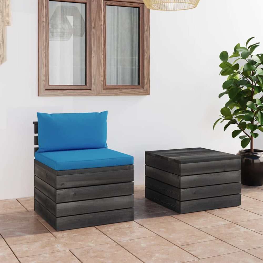 vidaXL Salon de jardin 2 pièces en palettes avec coussins Bois de pin