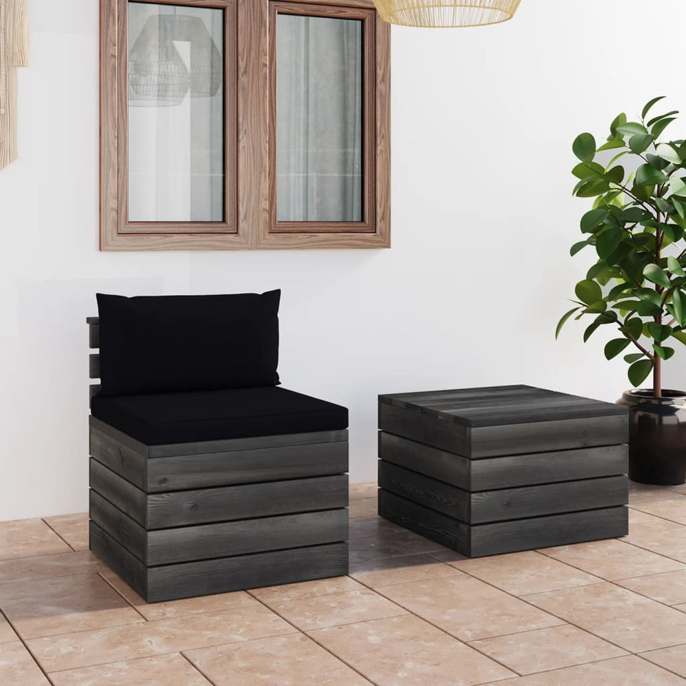 vidaXL Salon de jardin 2 pièces en palettes avec coussins Bois de pin