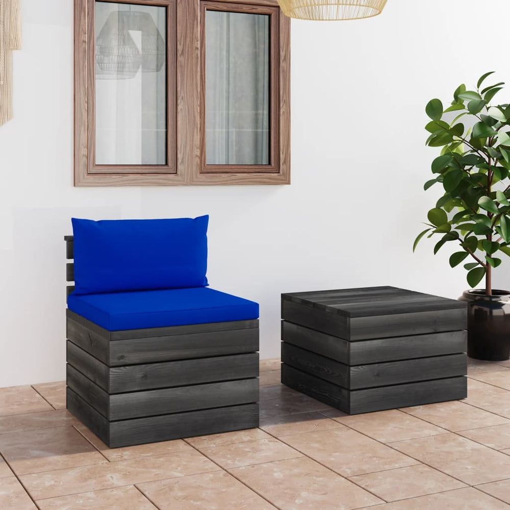 vidaXL Salon de jardin 2 pièces en palettes avec coussins Bois de pin