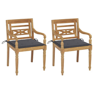 Batavia-Stühle 2 Stk. mit Anthrazit Kissen Teak Massivholz