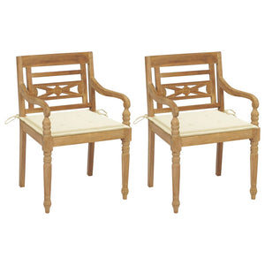 Batavia-Stühle 2 Stk. mit Creme Kissen Teak Massivholz