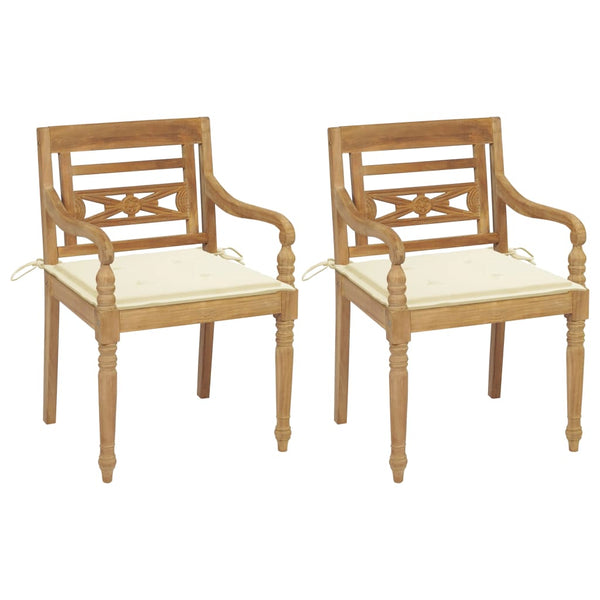 Batavia-Stühle 2 Stk. mit Creme Kissen Teak Massivholz