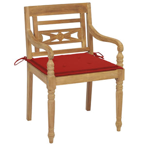 Batavia-Stühle 2 Stk. mit Roten Kissen Teak Massivholz