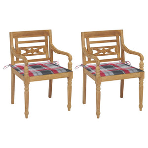 Batavia-Stühle 2 Stk. Rote Karomuster-Kissen Teak Massivholz