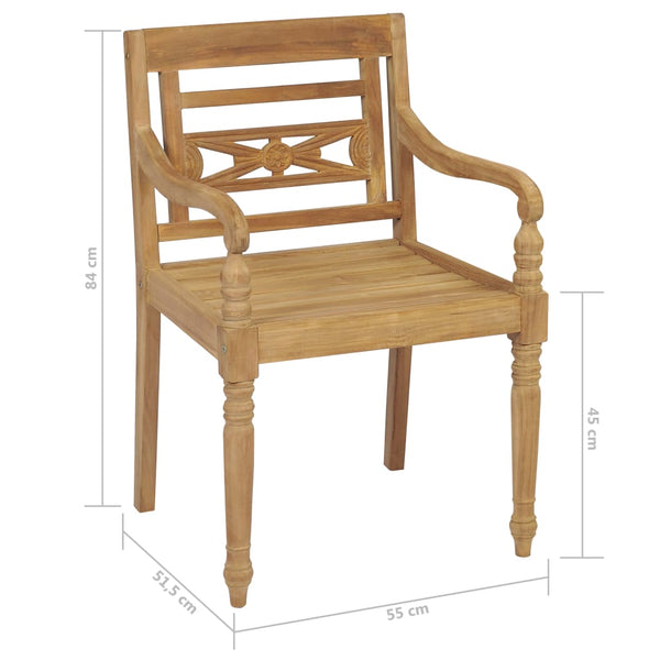 Batavia-Stühle 2 Stk. Graue Karomuster-Kissen Teak Massivholz