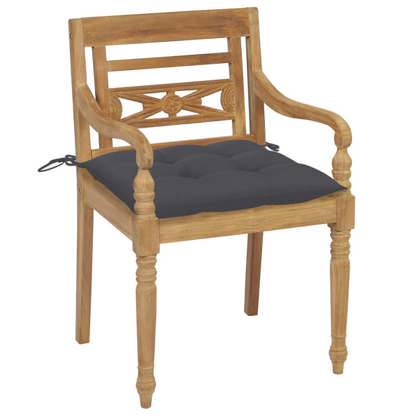 Batavia-Stühle 2 Stk. mit Anthrazit Kissen Teak Massivholz