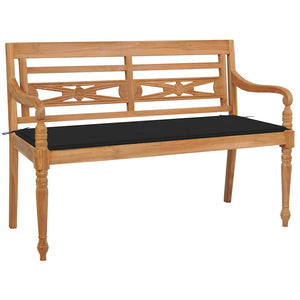 vidaXL Banc de jardin Batavia avec coussin noir 120 cm Bois de teck massif