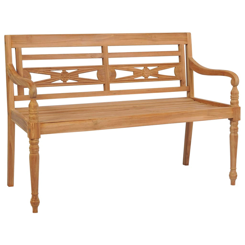 Batavia-Gartenbank Rotes Karomuster-Kissen 120 cm Teak Massiv