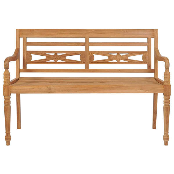 Batavia-Gartenbank Rotes Karomuster-Kissen 120 cm Teak Massiv
