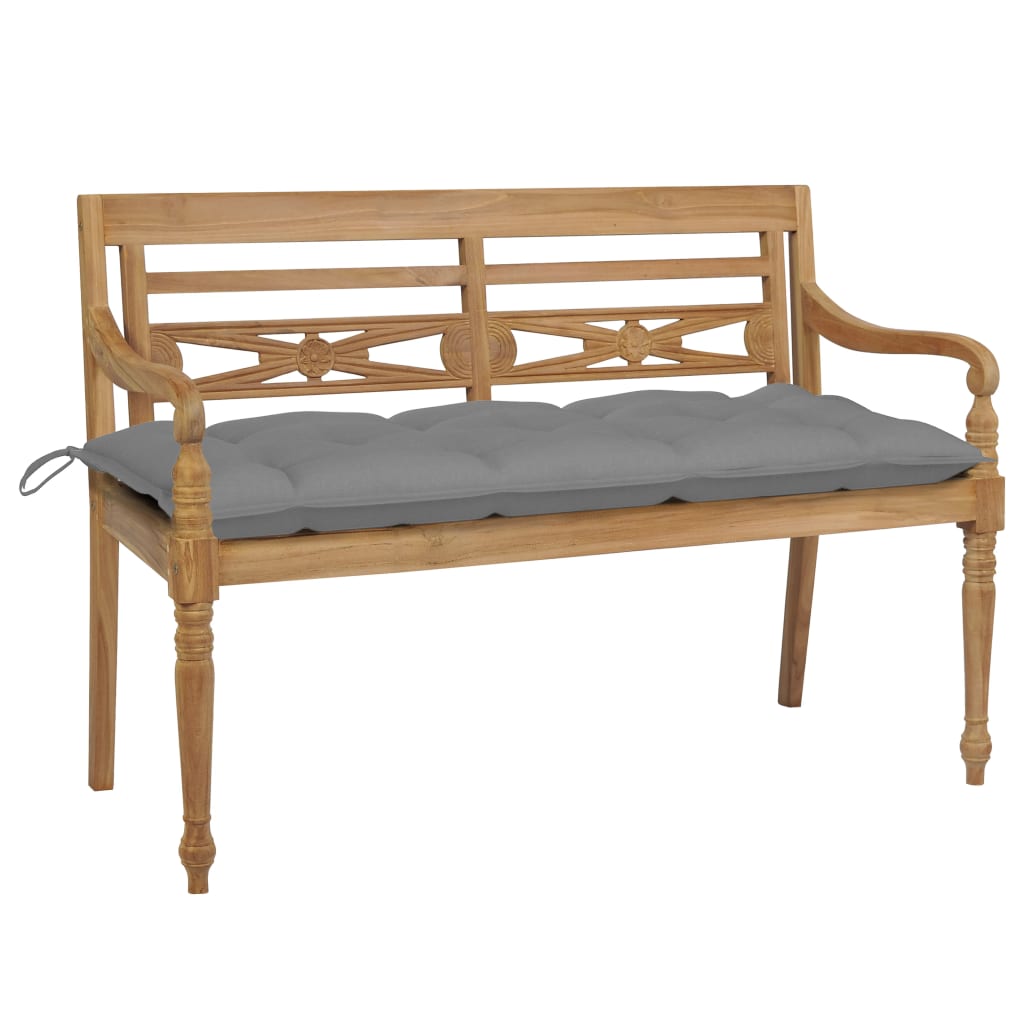 vidaXL Banc de jardin Batavia avec coussin gris 120 cm Bois de teck massif