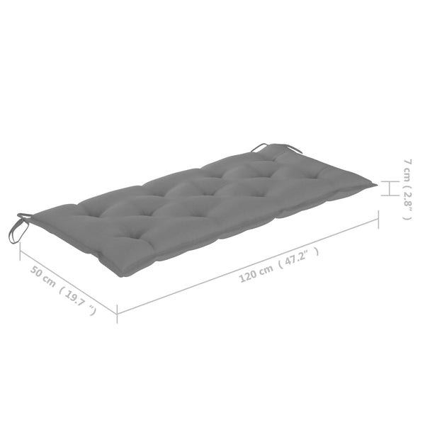 vidaXL Banc de jardin Batavia avec coussin gris 120 cm Bois de teck massif
