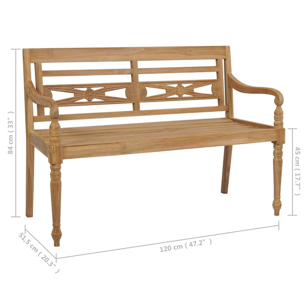 vidaXL Banc de jardin Batavia avec coussin gris 120 cm Bois de teck massif