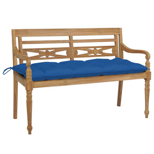 Batavia-Gartenbank mit Blauem Kissen 120 cm Teak Massivholz