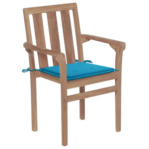 Gartenstühle 2 Stk. mit Blauen Kissen Teak Massivholz