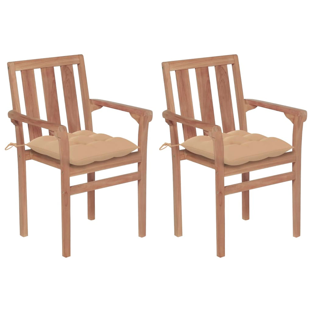 Gartenstühle 2 Stk. mit Beige Kissen Massivholz Teak