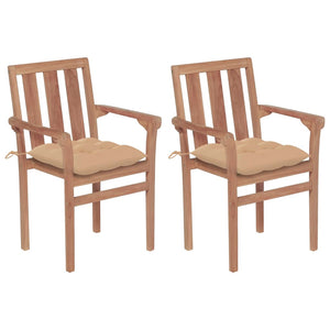 Gartenstühle 2 Stk. mit Beige Kissen Massivholz Teak