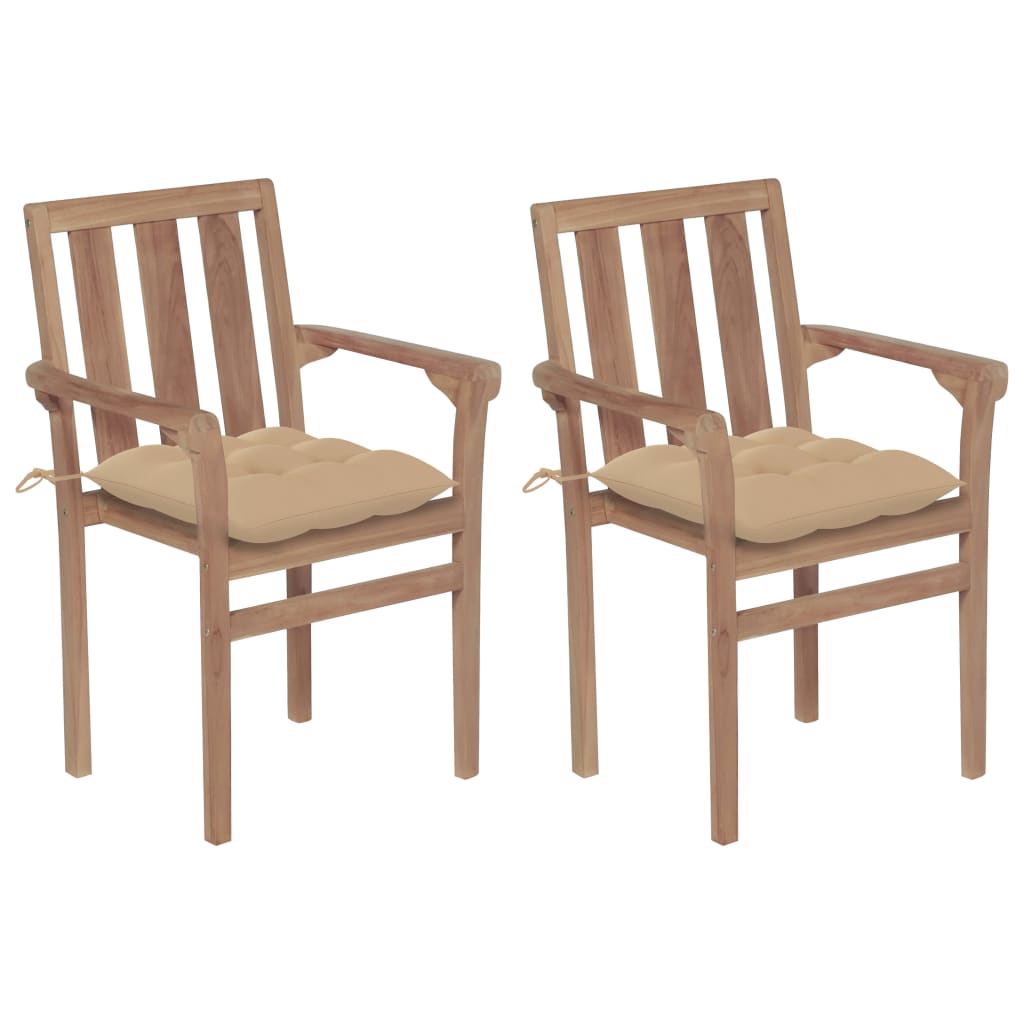 Gartenstühle 2 Stk. mit Beige Kissen Massivholz Teak