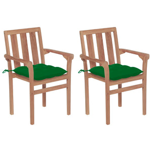 Gartenstühle 2 Stk. mit Grünen Kissen Massivholz Teak