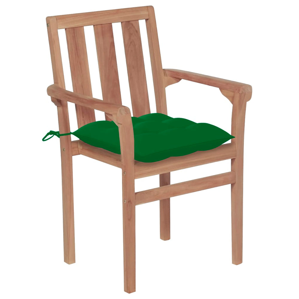 Gartenstühle 2 Stk. mit Grünen Kissen Massivholz Teak