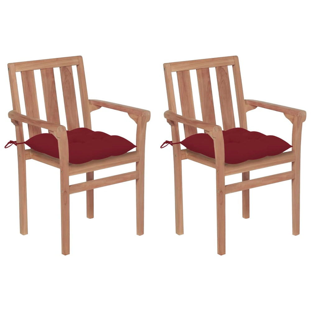 Gartenstühle 2 Stk. mit Weinroten Kissen Massivholz Teak