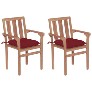 Gartenstühle 2 Stk. mit Weinroten Kissen Massivholz Teak