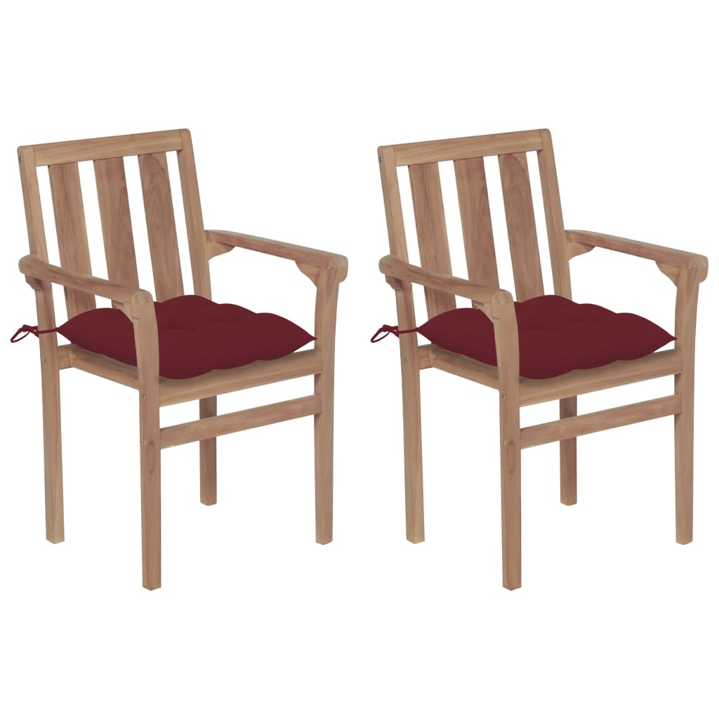 Gartenstühle 2 Stk. mit Weinroten Kissen Massivholz Teak