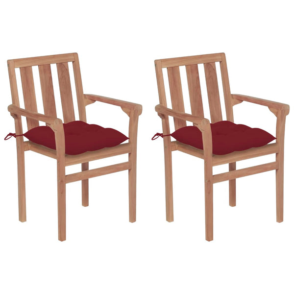 Gartenstühle 2 Stk. mit Weinroten Kissen Massivholz Teak