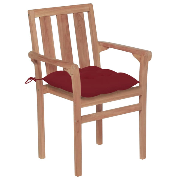 Gartenstühle 2 Stk. mit Weinroten Kissen Massivholz Teak