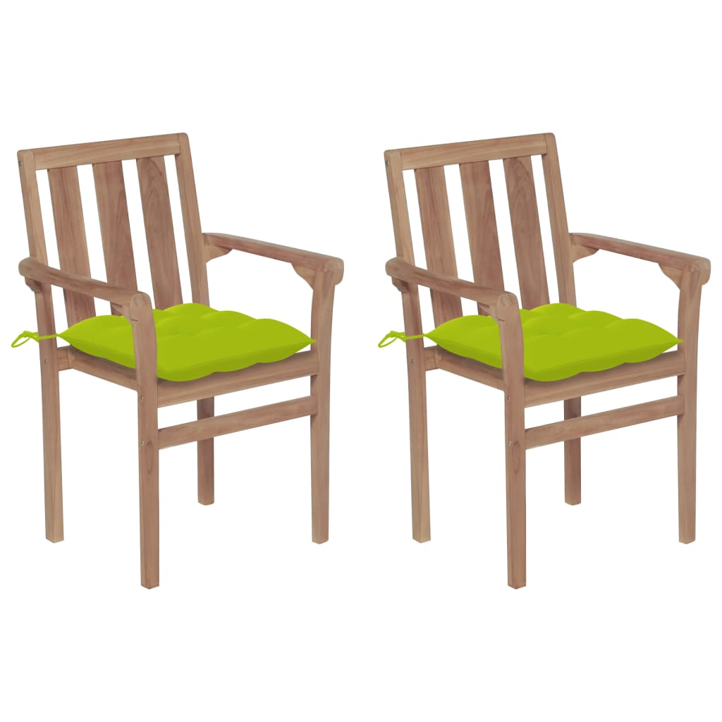 Gartenstühle 2 Stk. mit Hellgrünen Kissen Massivholz Teak