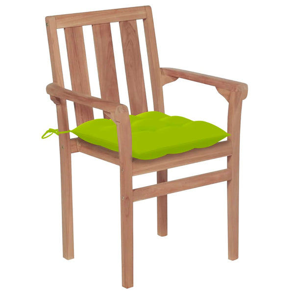 Gartenstühle 2 Stk. mit Hellgrünen Kissen Massivholz Teak
