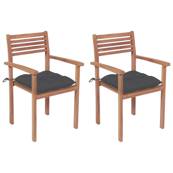 Gartenstühle 2 Stk. mit Anthrazit Kissen Massivholz Teak