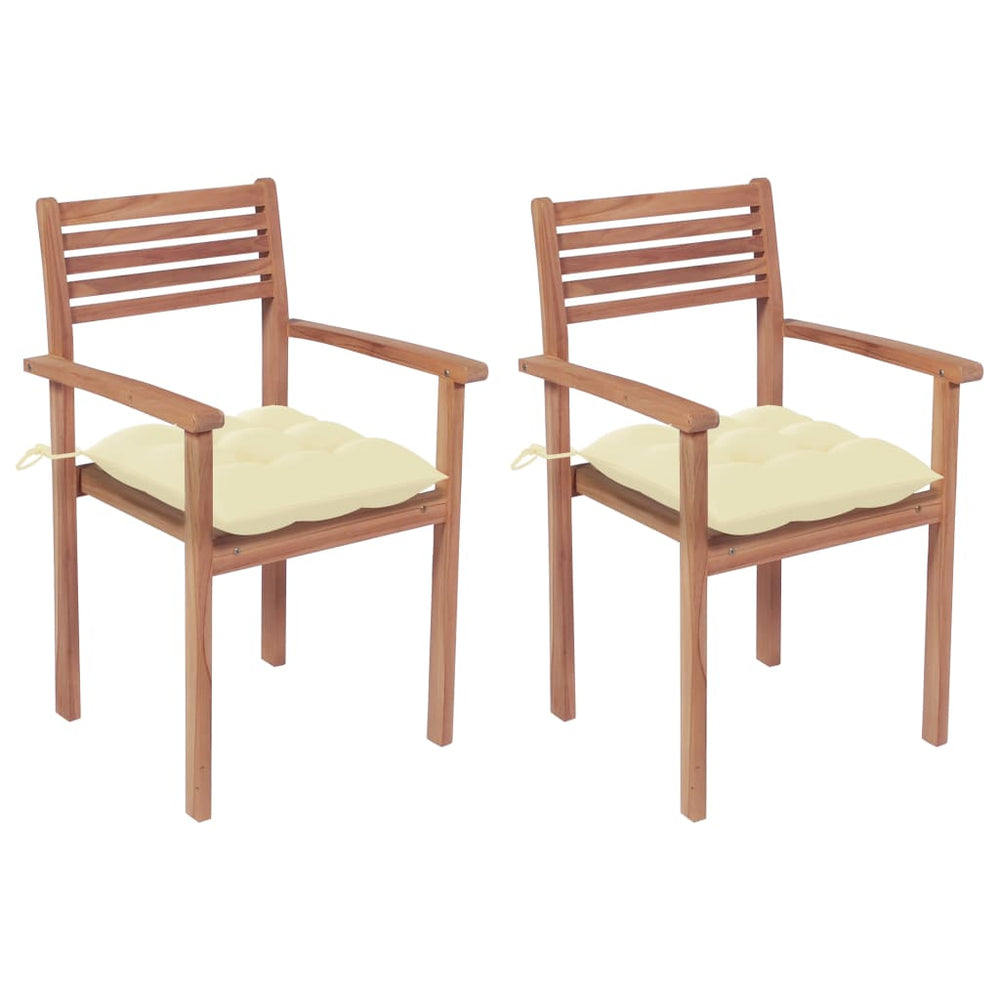 Gartenstühle 2 Stk. mit Cremeweißen Kissen Massivholz Teak