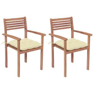 Gartenstühle 2 Stk. mit Cremeweißen Kissen Massivholz Teak
